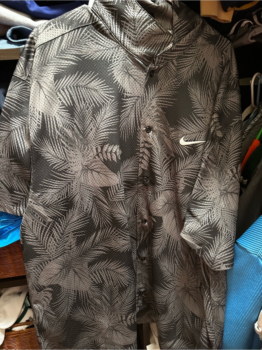 Nike Black and Gray Palm-Print Short-Sleeve Shirt Jacket